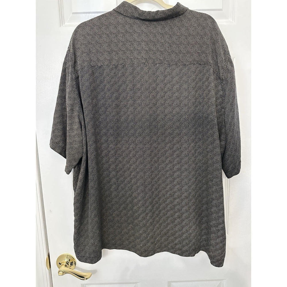 Axcess Mens Geometric Silk Button-Up Shirt Short Sleeve XXL Black Gray - Picture 2 of 3